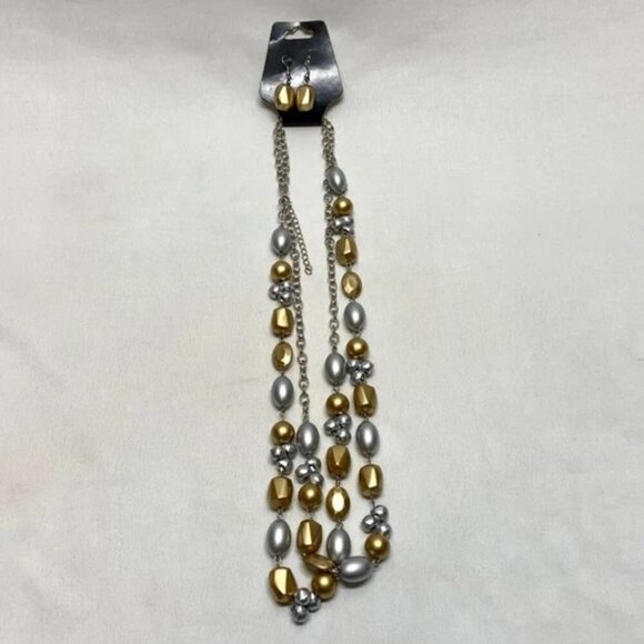 Beaded Necklace & Earrings Set Large Gold & Silver Painted Fashion Jewelry NWT - Picture 8 of 8